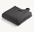 Tapis de voyage Cosmo graphite – vue plié avec poignée en cuir noir – Maison Canisya
